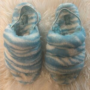 UGG Fluff Yeah Blue & White Zebra Slides